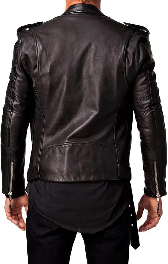 Men's Black REAL Lambskin Leather Biker Jacket