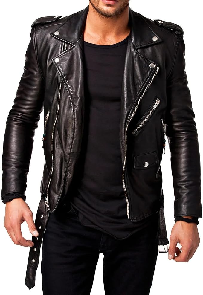 Men's Black REAL Lambskin Leather Biker Jacket