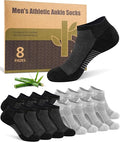 Ankle Socks for Men, Bamboo Socks Running Athletic Cushioned Moisture Wicking Low Cut Reinforced, 8 Pairs