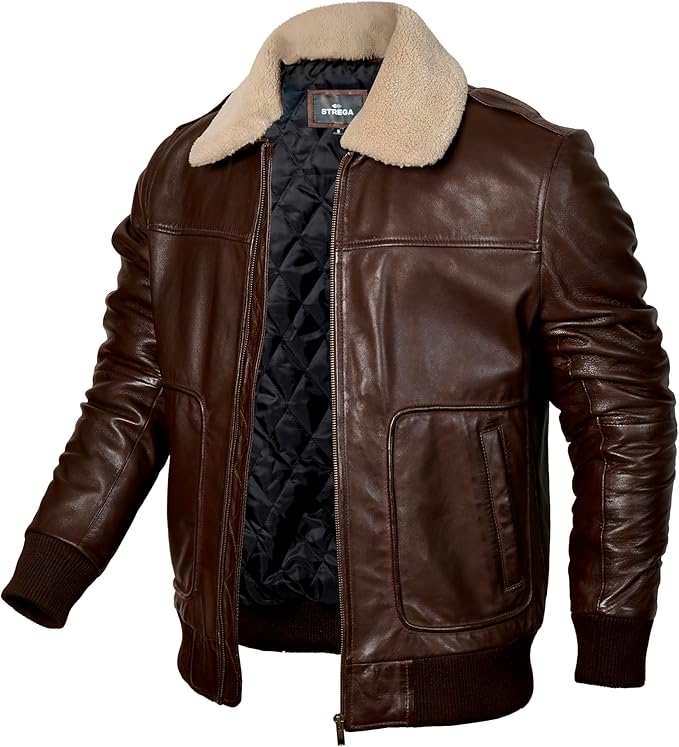 Men's Leather Bomber Aviator Jacket